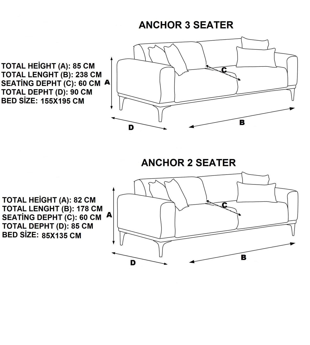 Anchor Sofa Bed 3+2 Seater– Luxury Convertible Sofa