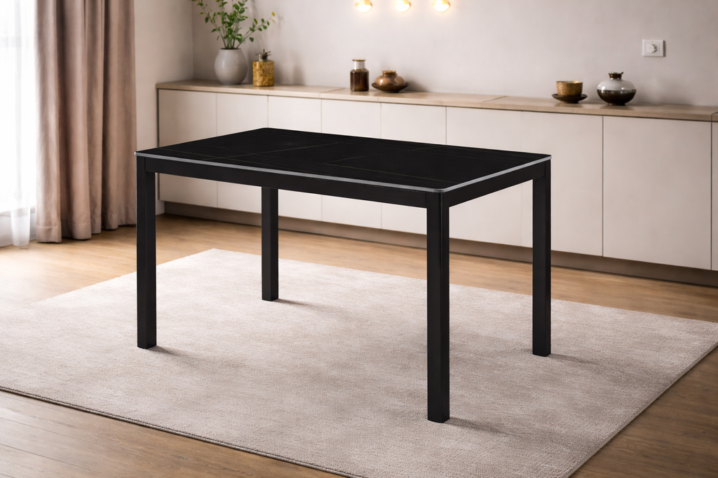 Amber Stone Top Dining Table In Black, Grey & White