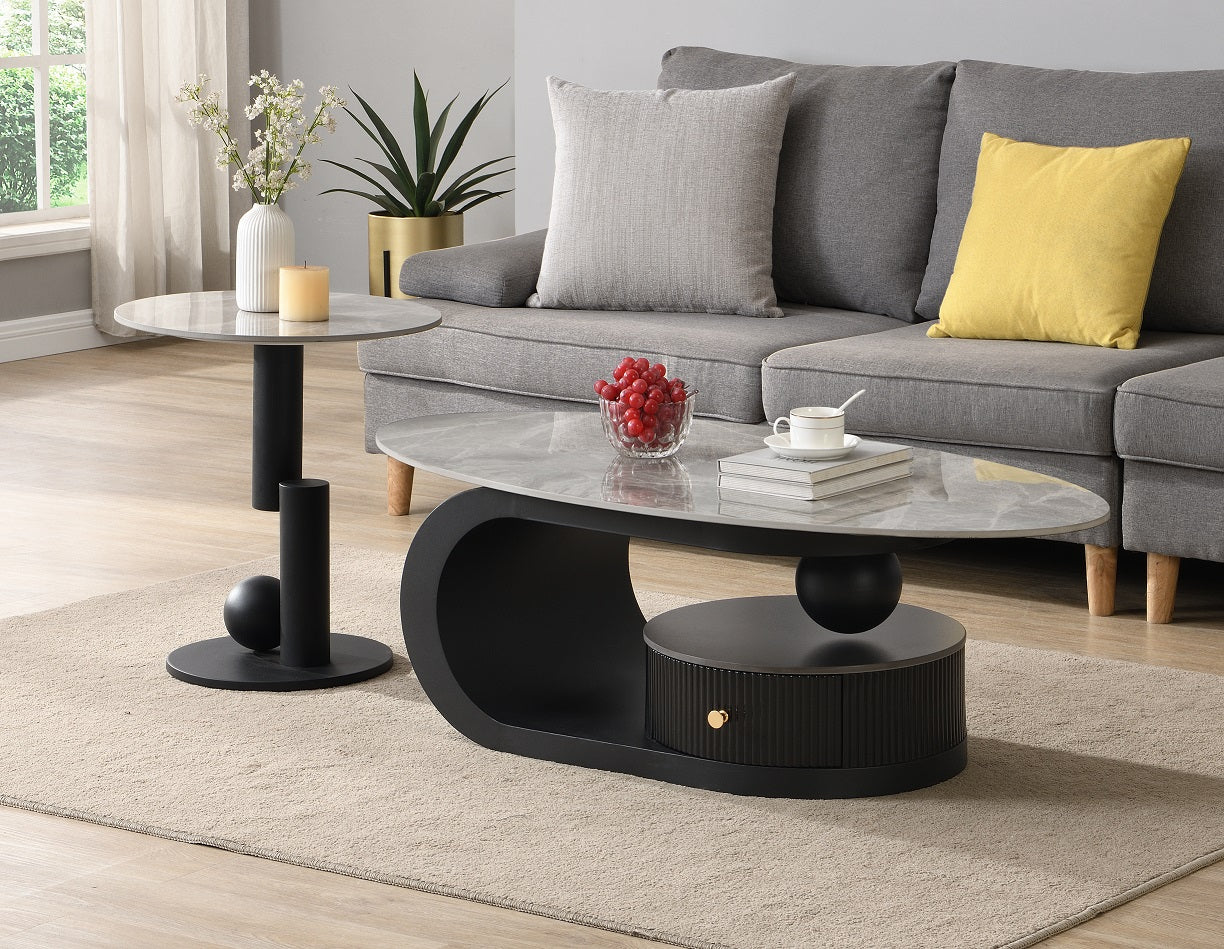 Florida Modern Stone-Top Coffee Table With Storage – White, Grey