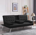 James Modern Convertible Sofabed with Cupholder – Black PU & Grey Fabric