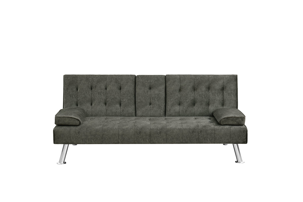 James Modern Convertible Sofabed with Cupholder – Black PU & Grey Fabric