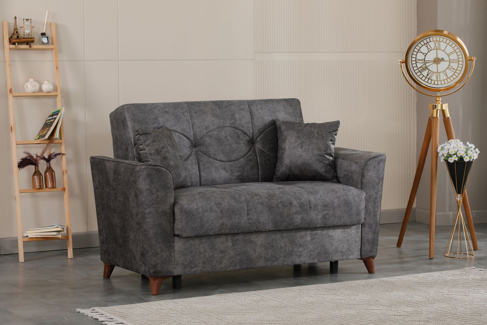 Donence Sofabed in Grey in Suede Clic clac 3 Seater Sofabed with Storage & Free 2 Cushions