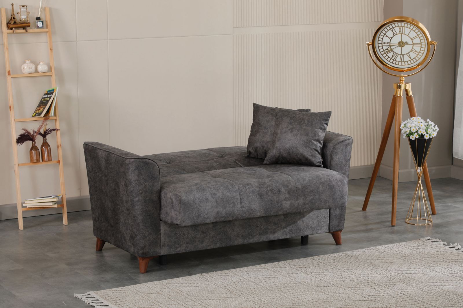 Donence Sofabed in Grey in Suede Clic clac 3 Seater Sofabed with Storage & Free 2 Cushions