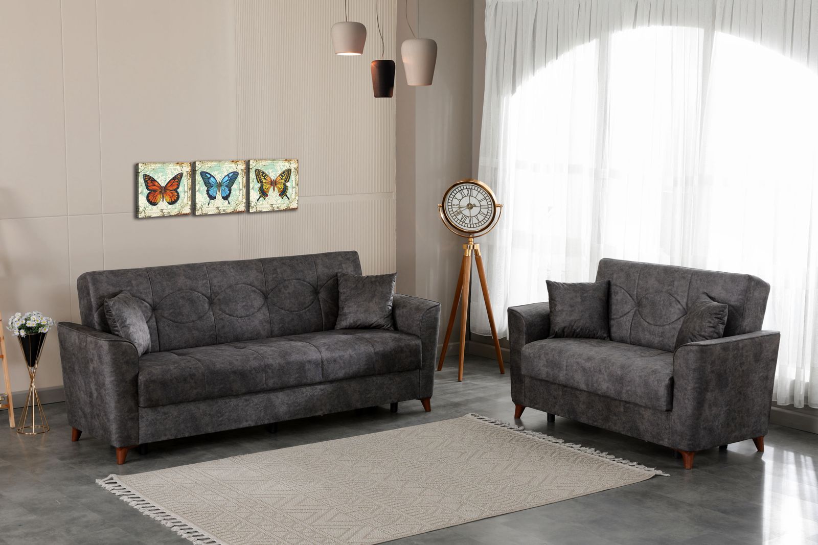 Donence Sofabed in Grey in Suede Clic clac 3 Seater Sofabed with Storage & Free 2 Cushions