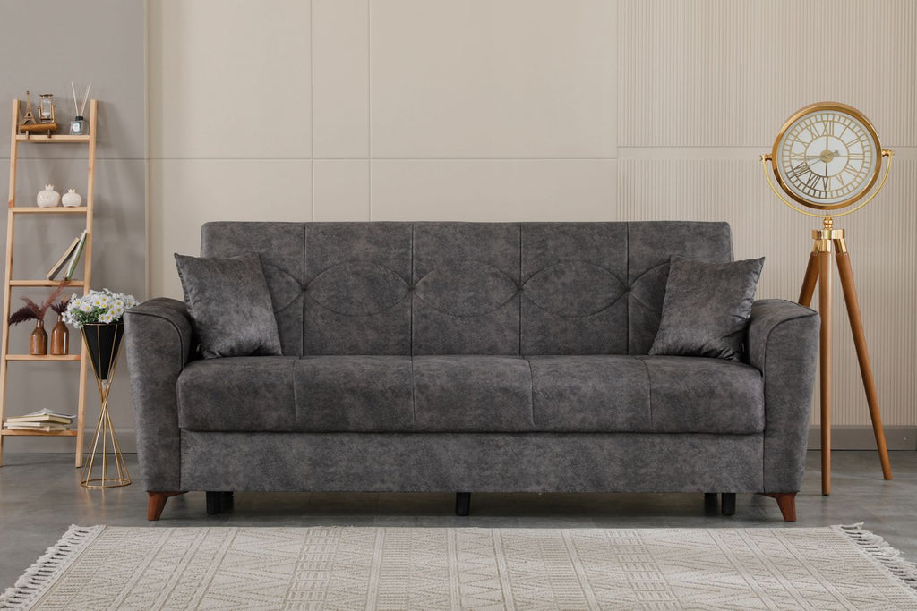 Donence Sofabed in Grey in Suede Clic clac 3 Seater Sofabed with Storage & Free 2 Cushions