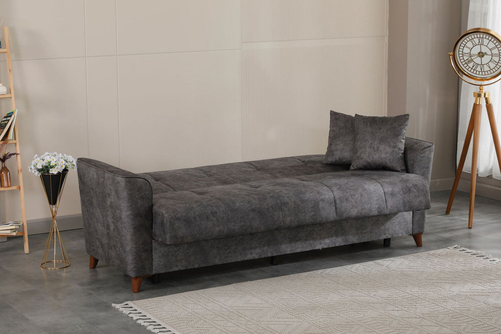 Donence Sofabed in Grey in Suede Clic clac 3 Seater Sofabed with Storage & Free 2 Cushions
