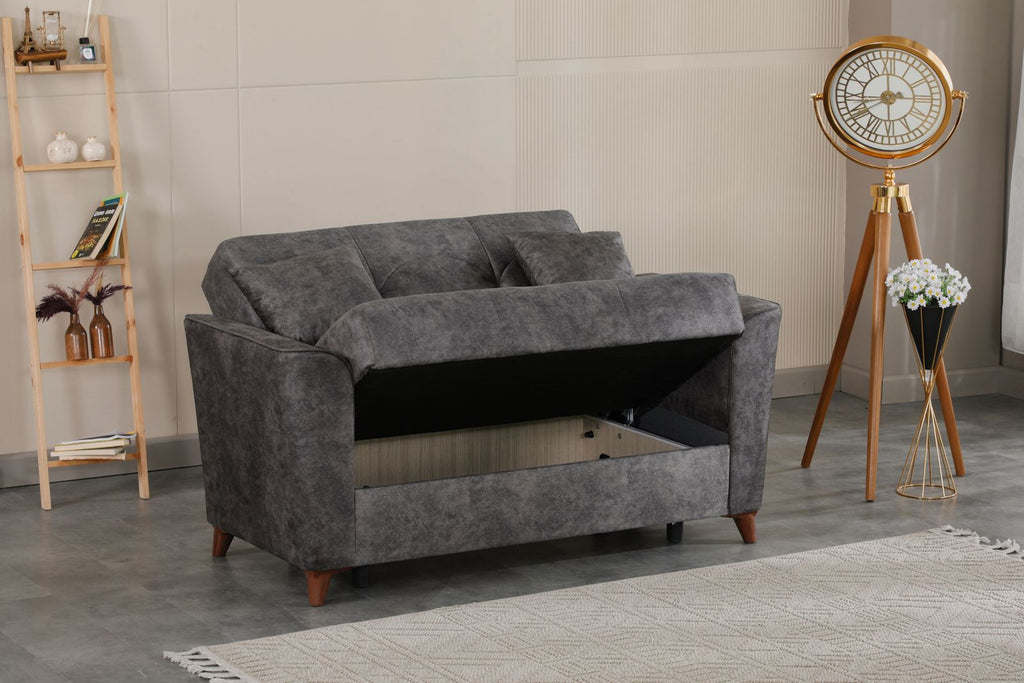Donence Sofabed in Grey in Suede Clic clac 3 Seater Sofabed with Storage & Free 2 Cushions