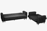 7star Kevin Wool Fabric Grey and Black Stylish Sofa bed with Storage 3 & 2seater