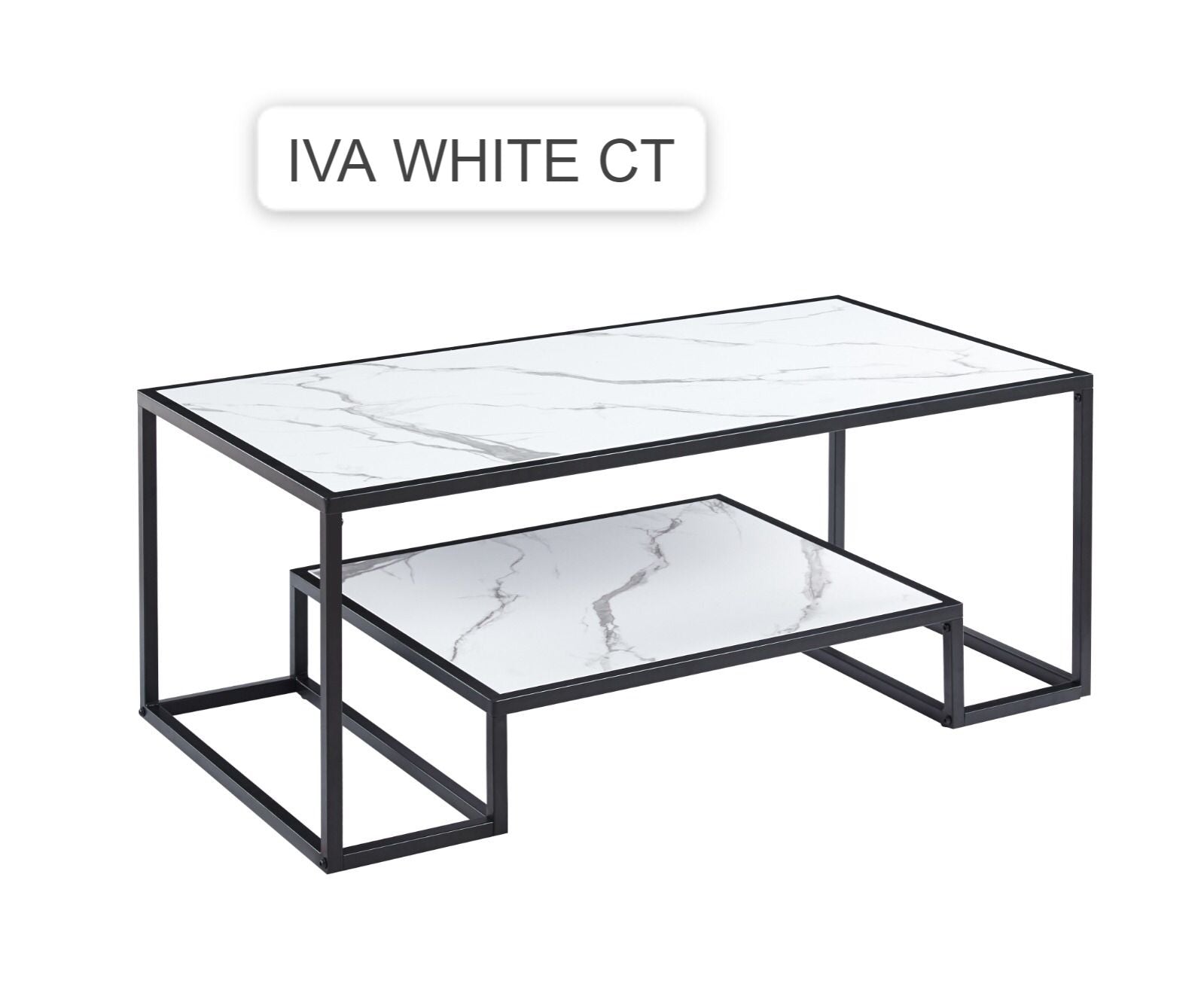 Iva Coffee Table With Bottom Shelf In White , Black And Grey