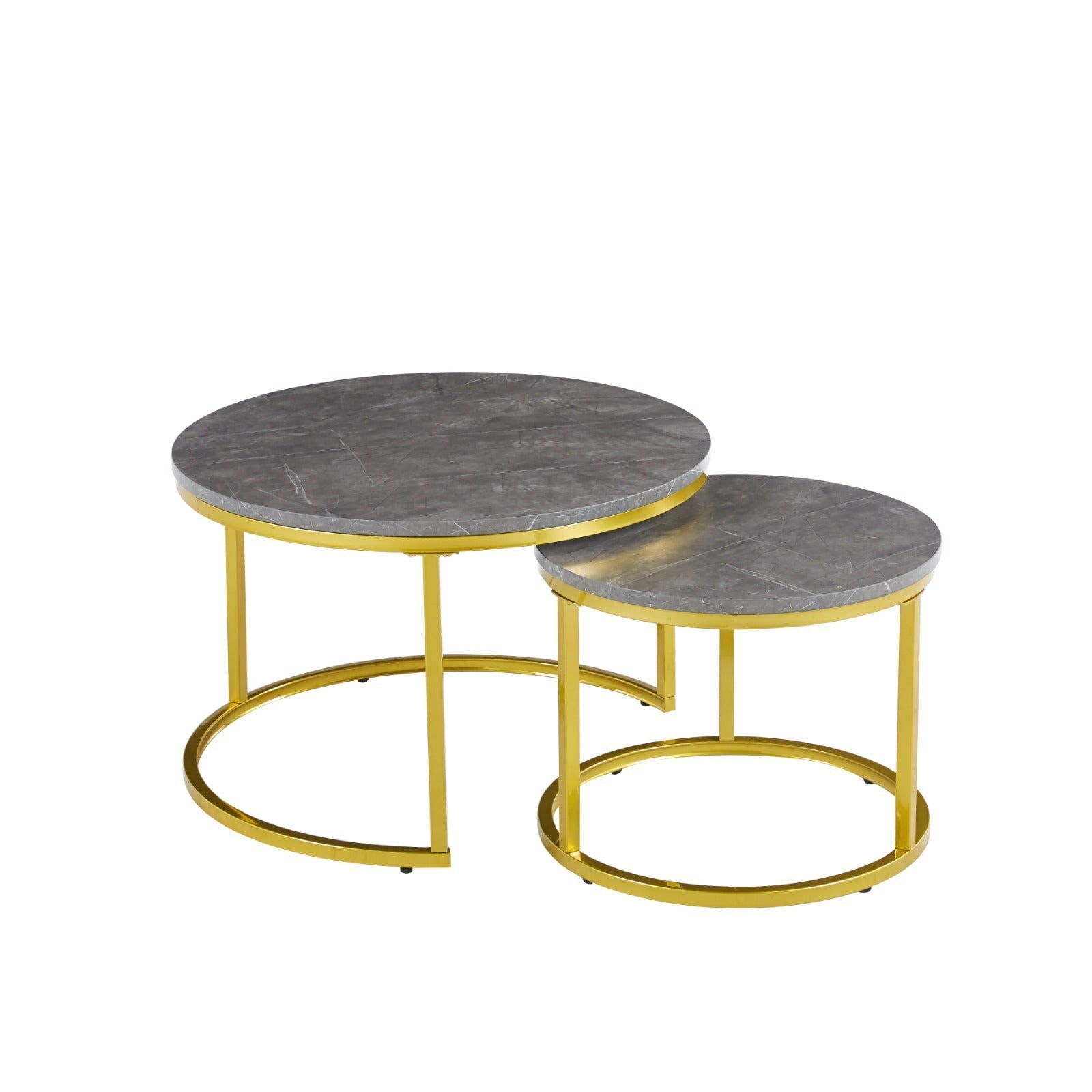 Circle / Round Coffee Table or Set of 2 Side Table or Nesting Table with Gold or Black Frame and MDF Top, for Living Room, Bedroom, Balcony