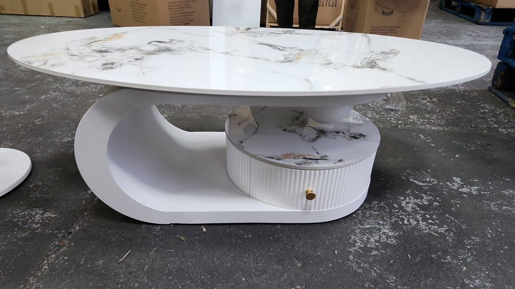 Florida Modern Stone-Top Coffee Table With Storage – White, Grey
