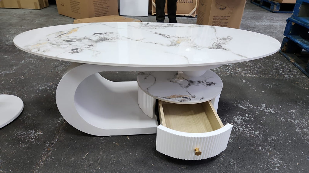 Florida Modern Stone-Top Coffee Table With Storage – White, Grey