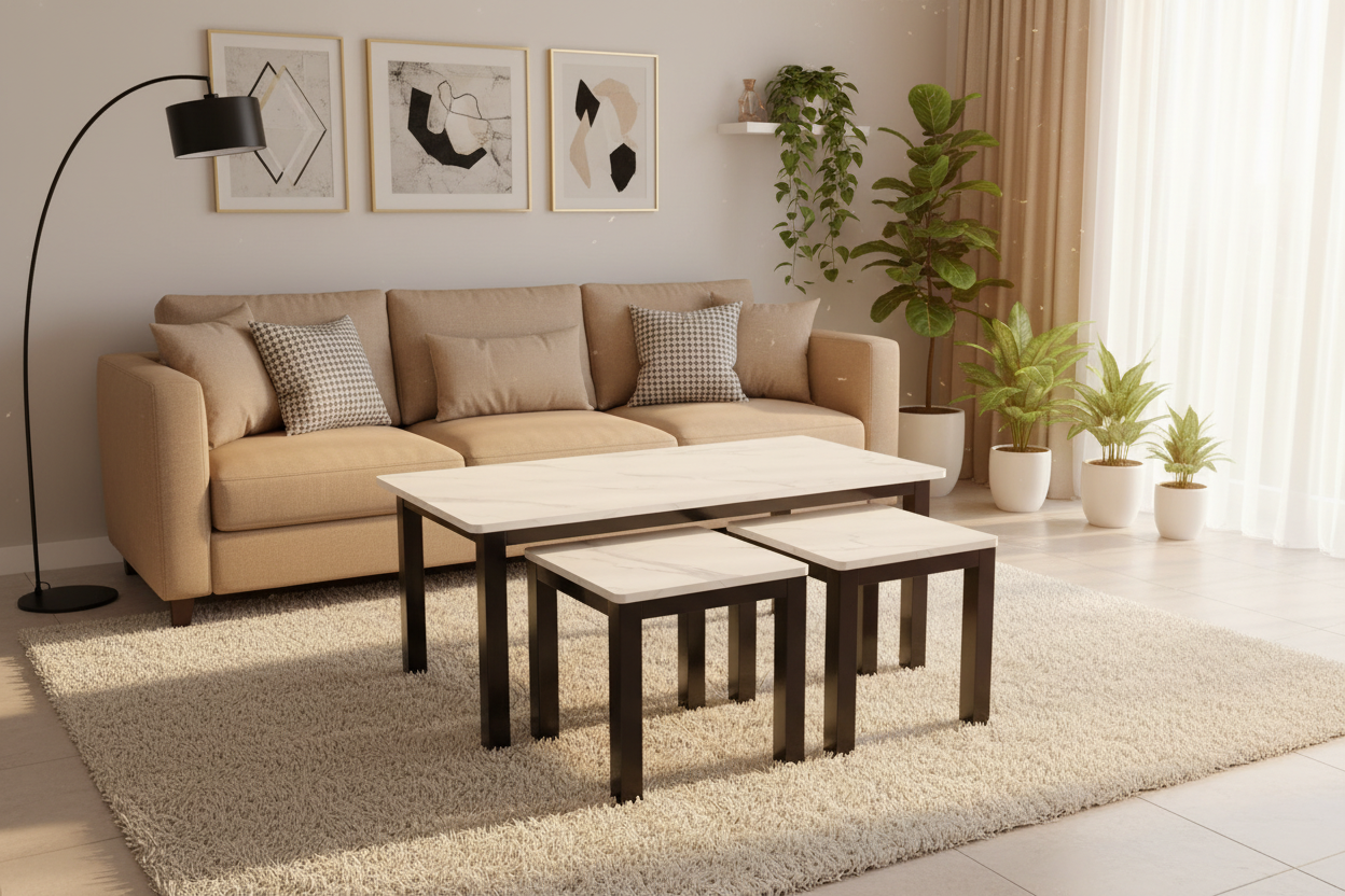 Lucy New MDF Coffee Table with 2 Side Tables - Modern Nesting Coffee Table Set