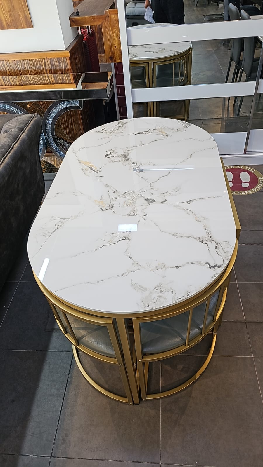 Madrid Modern 6-Seater Dining Table Set With 6 Chairs  – Stone Top with Elegant Metal Frame