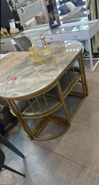 Madrid Modern 6-Seater Dining Table Set With 6 Chairs  – Stone Top with Elegant Metal Frame