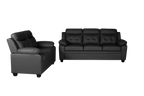 Clara 3+2 Seater Sofa Set, Black & Grey PU Leather, Modern Living Room Couch Set, Comfortable High-Back Design