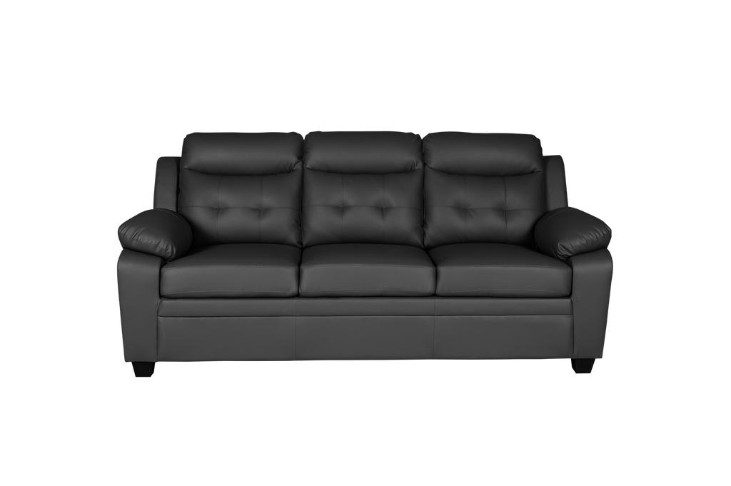 Clara 3+2 Seater Sofa Set, Black & Grey PU Leather, Modern Living Room Couch Set, Comfortable High-Back Design