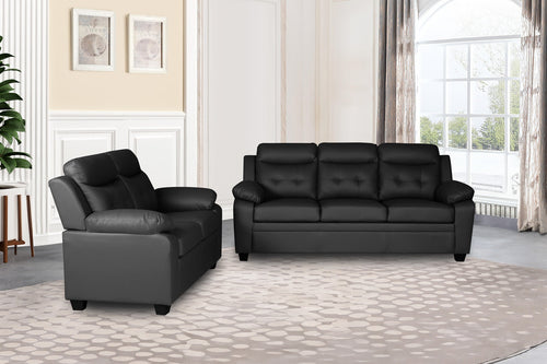 Clara 3+2 Seater Sofa Set, Black & Grey PU Leather, Modern Living Room Couch Set, Comfortable High-Back Design