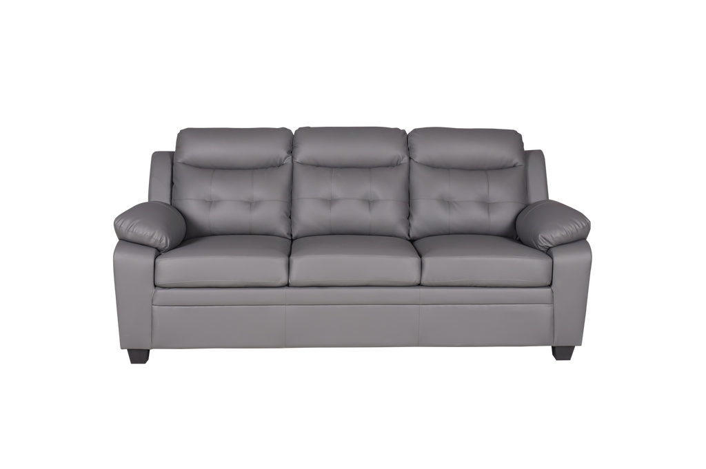 Clara 3+2 Seater Sofa Set, Black & Grey PU Leather, Modern Living Room Couch Set, Comfortable High-Back Design