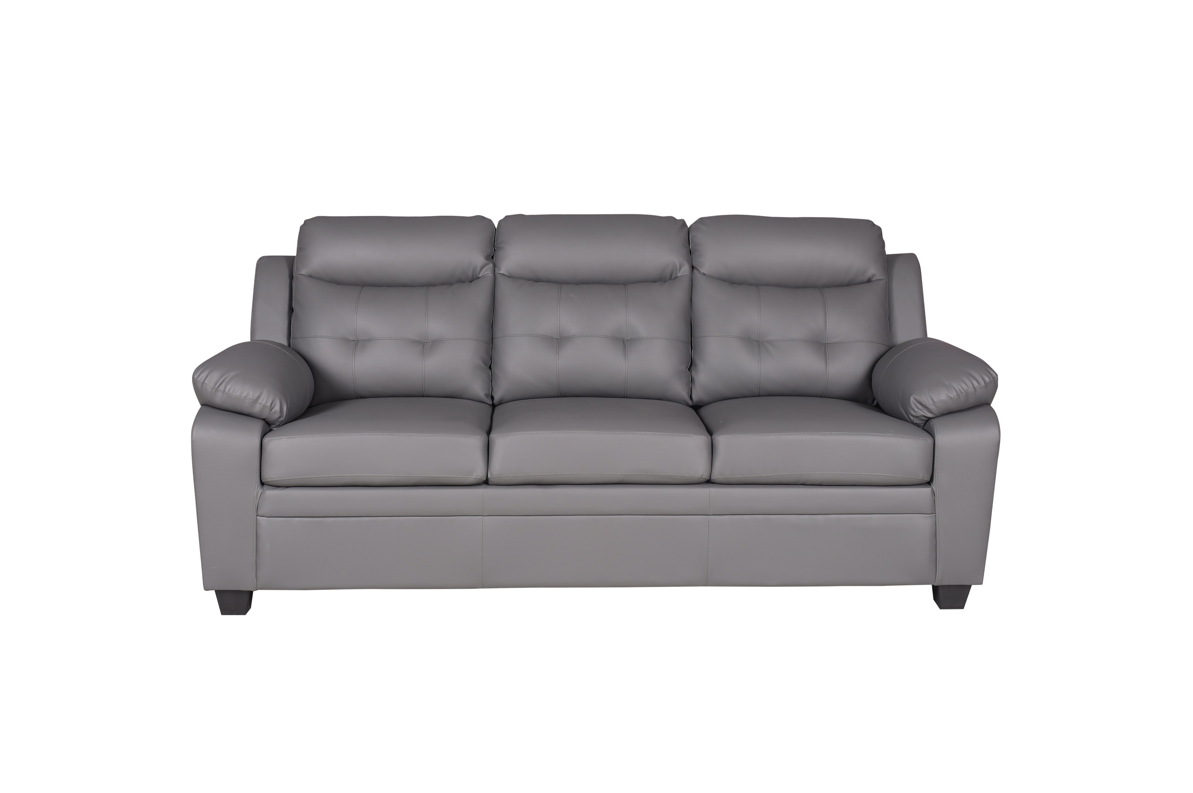 Clara 3+2 Seater Sofa Set, Black & Grey PU Leather, Modern Living Room Couch Set, Comfortable High-Back Design