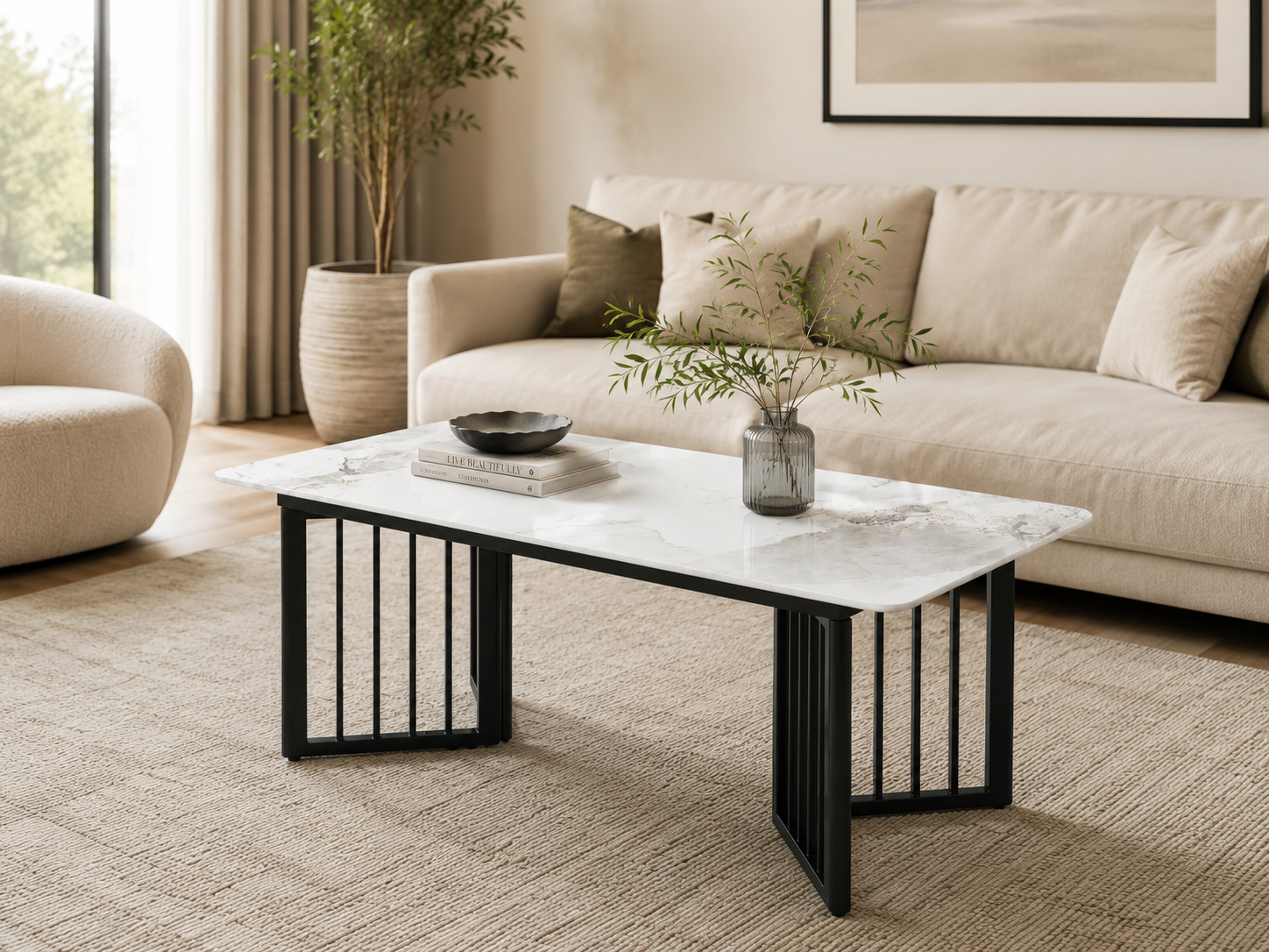 Jimmy Coffee Table - Modern Stone Top  | Contemporary Living Room Centre Table