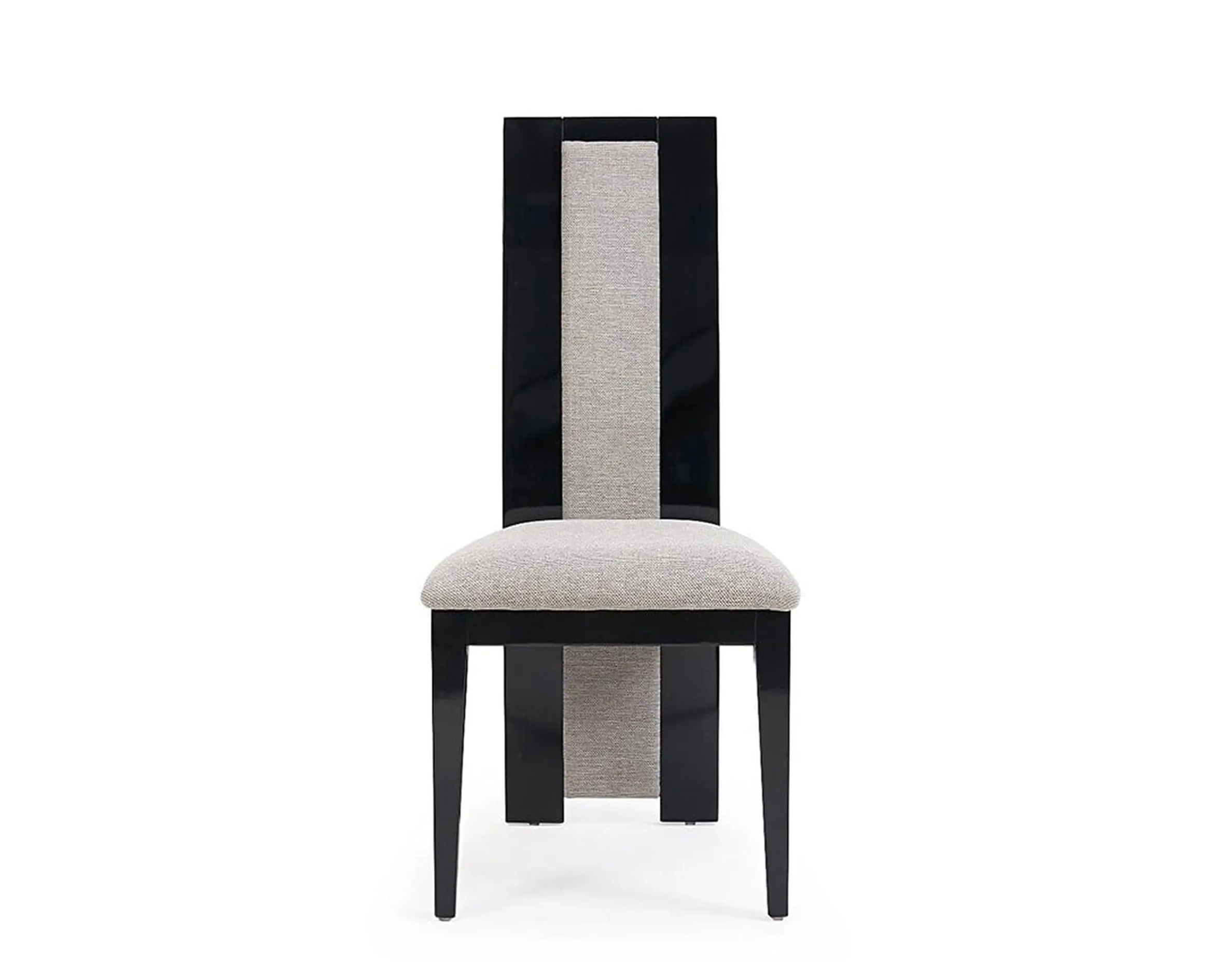 Raphael Modern High Back Dining Chair, Grey Fabric, High Gloss Wood