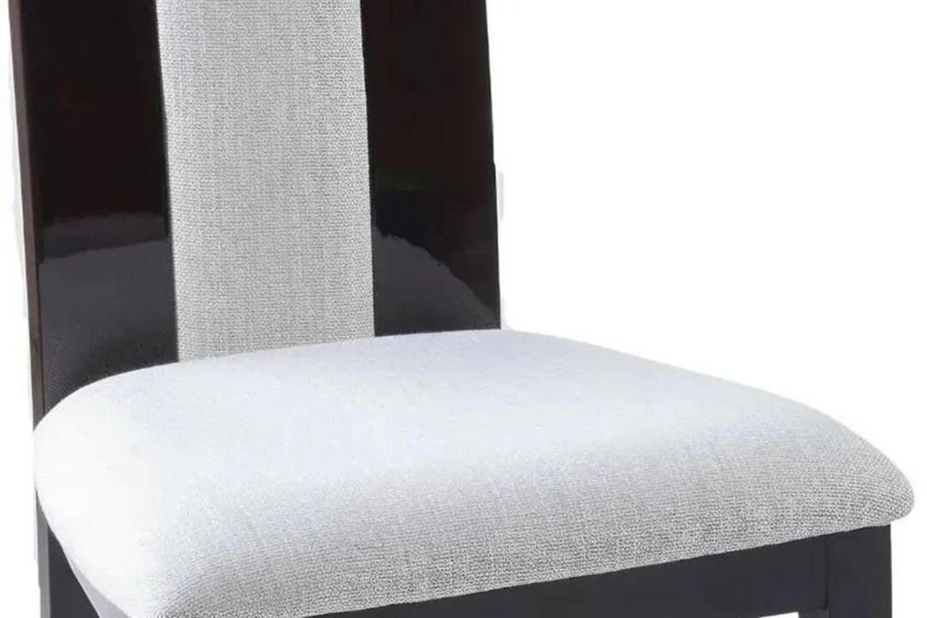 Raphael Modern High Back Dining Chair, Grey Fabric, High Gloss Wood