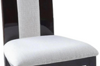 Raphael Modern High Back Dining Chair, Grey Fabric, High Gloss Wood