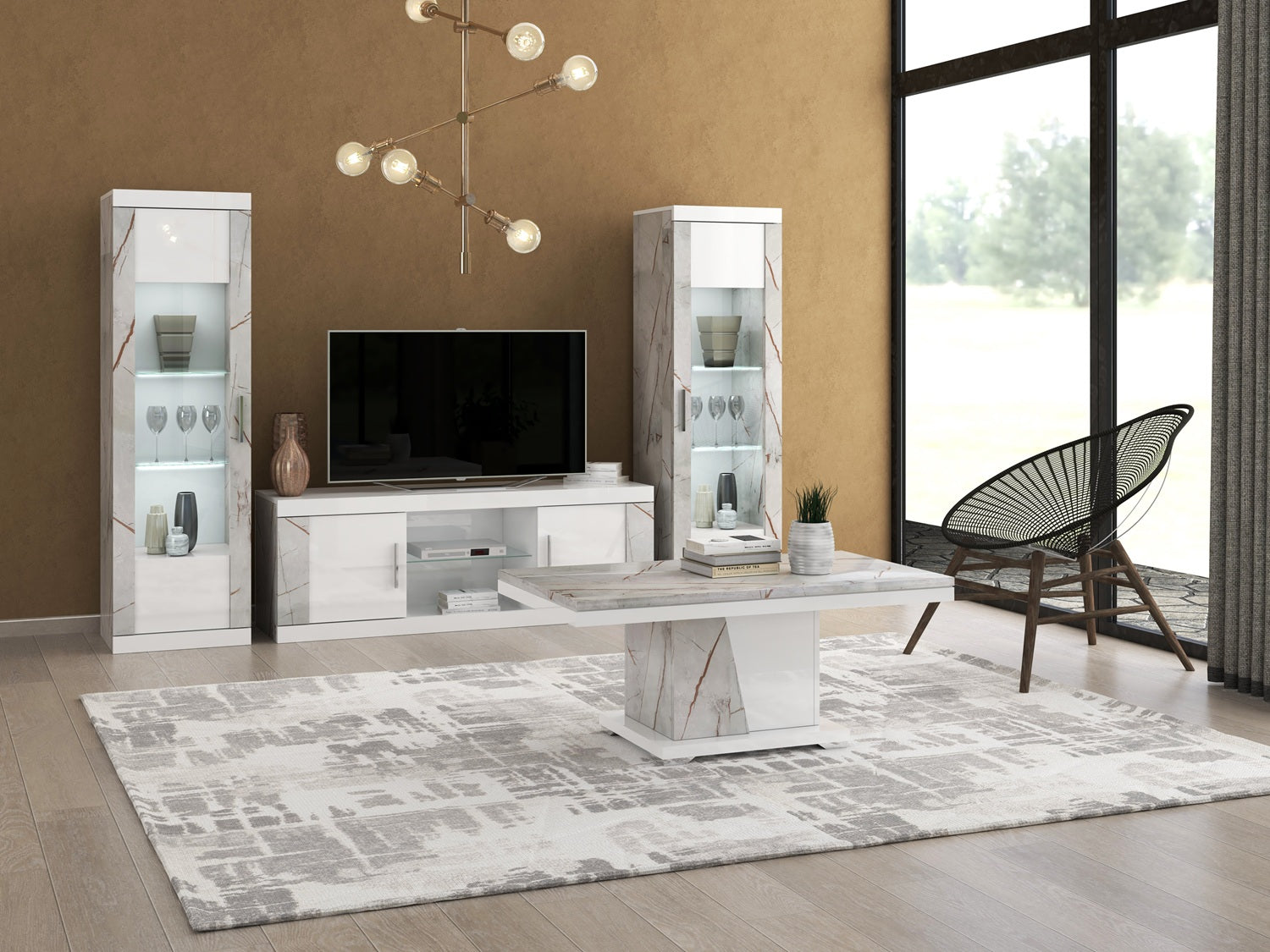 Smart Modern Italian Living & Dining Collection with LED Lighting