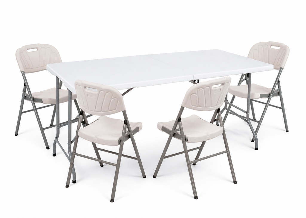 Guru Folding Table & Chairs Set – Portable Indoor/Outdoor Dining Set (White)